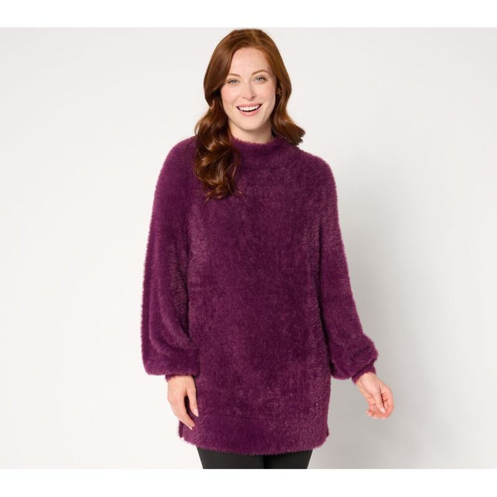 SUNNYLiFE Women's Top Sweater Sz M Eyelash Mock Neck Blouson Purple